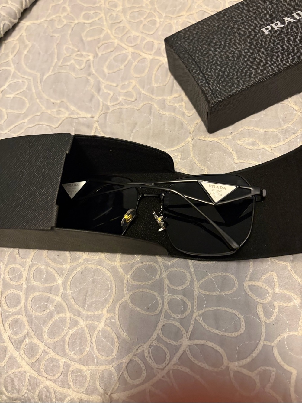Prada Men’s Black Pilot Sunglasses with Silver Triangle Logos